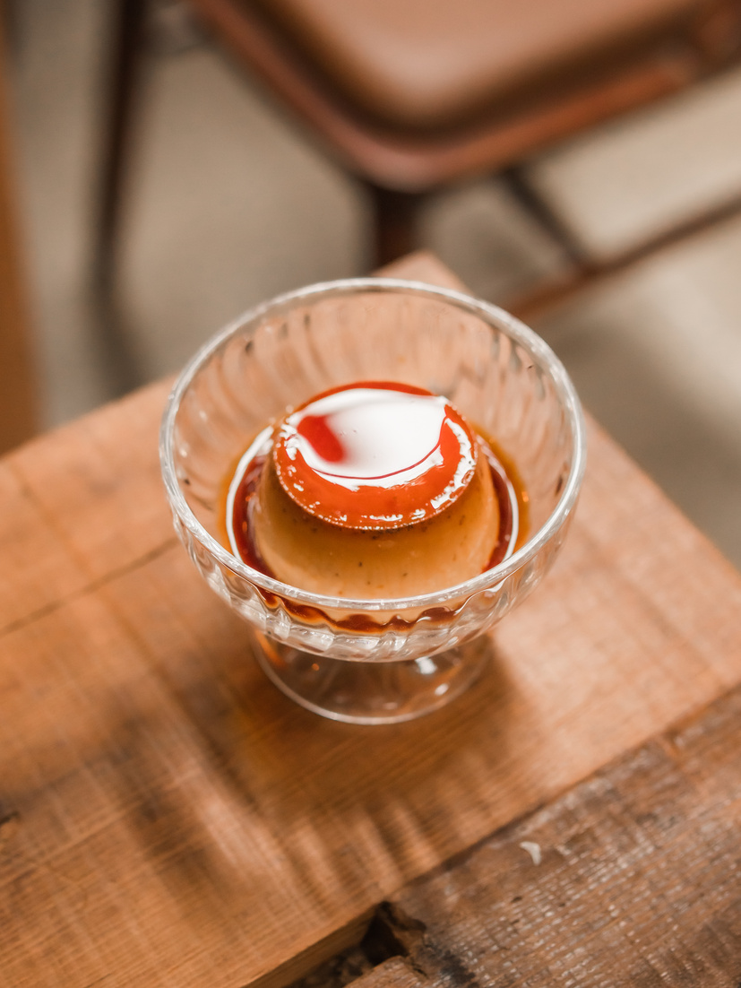 Custard Pudding in Clear Glass Dessert Bowl